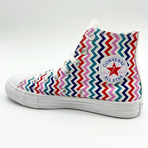 Converse CTAS Hi White University Red Zig Zag Kids Casual Shoes 667192F - Picture 3 of 5